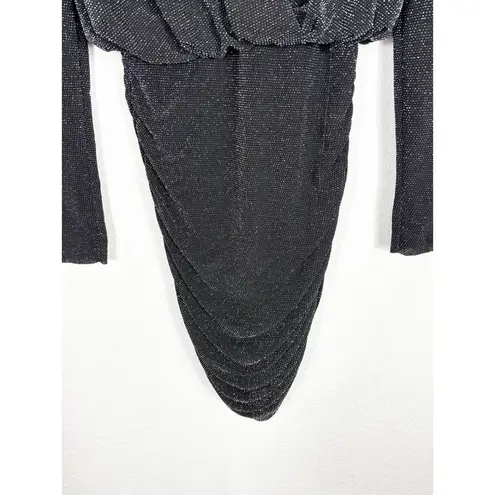 Bailey 44 Night Fever Sparkle Mini Dress Small Black Long Sleeve Ruched Stretch