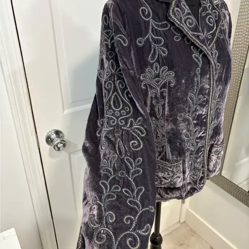 Laura Ashley Embroidered Velvet Jacket Renaissance Vintage Whimsigoth Purple PL