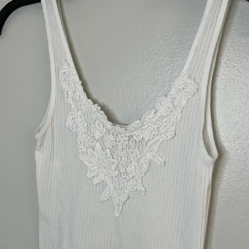 Hollister White Ribbed Floral Lace Tank Top Size Small