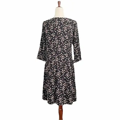 Garnet Hill Boho Dress Midi Flowy Black Multi Painterly Polka Dots Womens Size 6