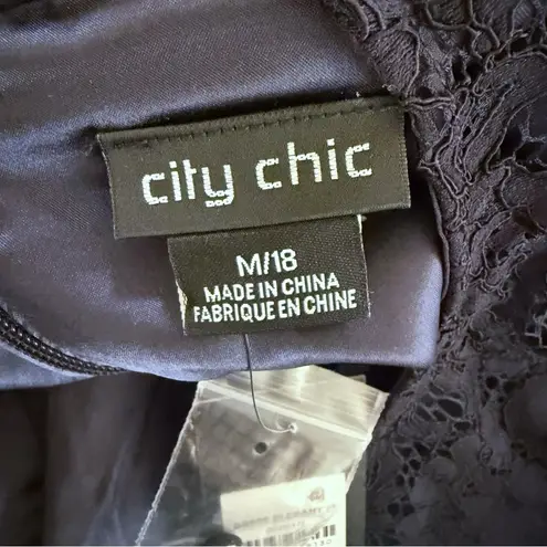 City Chic Elegant Long Sleeve Lace Tulip Hem Dress in Navy SZ M 18 NWT