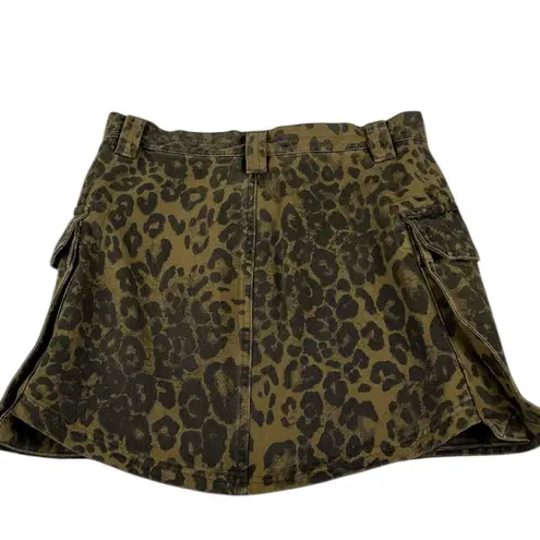 reset by Jane Pocketed Leopard Print Denim Mini Skirt Black