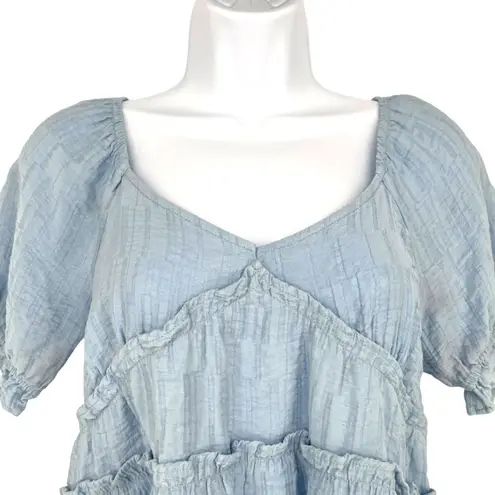 Urban Romantics Babydoll Peasant Style Top Ruffle Detail Open Back Blue Size XS