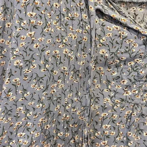 Suzanne Betro Tunic Top Womens Size 1X Tie Neck Ditsy Floral Print Boho Blue