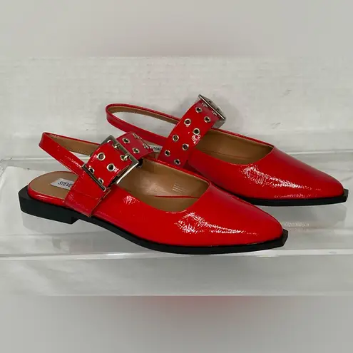 Steve Madden  Smokee, Red Patent Buckle Slingback Flat, Sz 8.5, NIB thumbnail 2