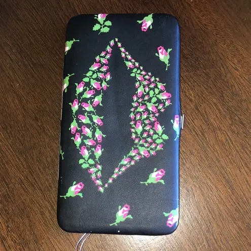 Floral Lips Black Boho Wallet