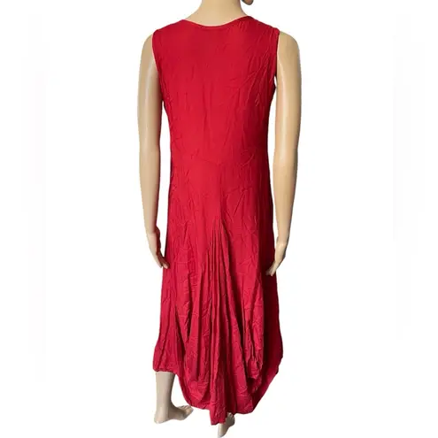 Mineral Hippie Boho Earthy Festival Eclectic Nomad Asymmetrical Midi Tunic Dress Red Size L