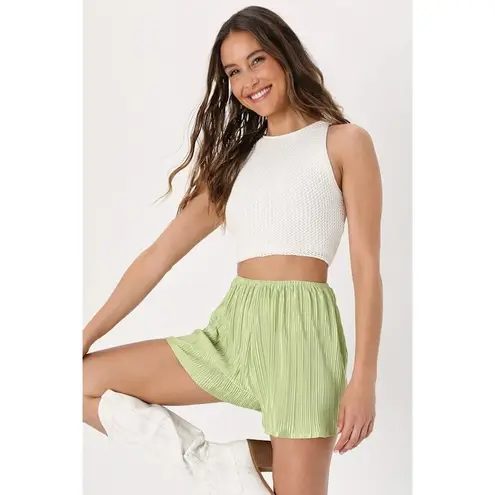 Lulus  Casually Luxe Lime Green Satin Plisse Shorts - Size XS