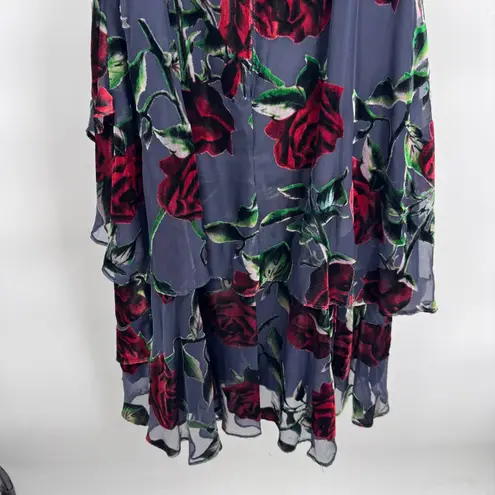 Tahari Whimsigoth Dark Romantic Fairy Dress Womens 6 Black Red Velvet Floral