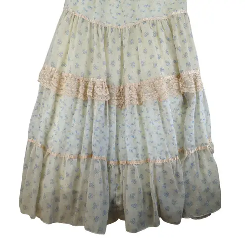 70s Gunne Sax by Jessica Dress Floral Prairie Maxi 9 Vtg Tiered Skirt Cornflower Yellow Size M