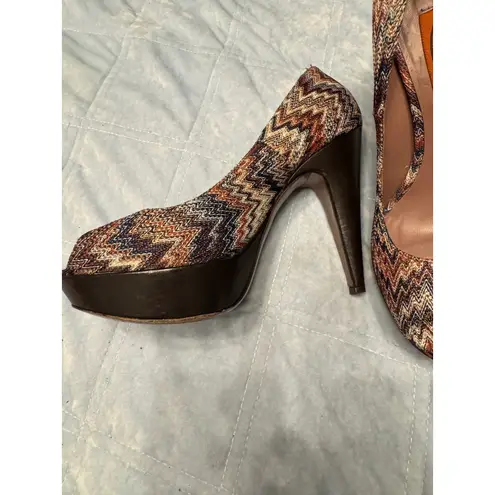 Missoni Women's Heels Size 37.5 Multicolor Zigzag Peep Toe Platform Pumps