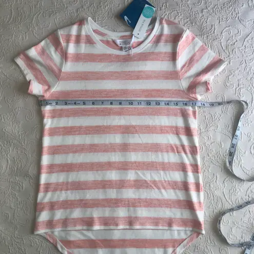 Market & Spruce Coral Juuna Hi Lo Striped Knit Short Sleeve Blouse