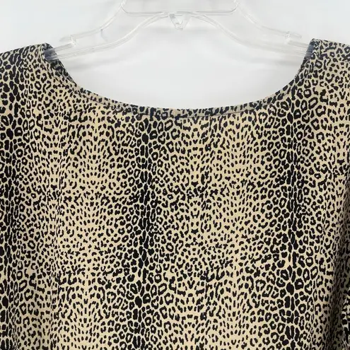 OLM Leopard Blouson Womens Top Sz 1X Peasant Cheetah Tie Neck Cross Over V