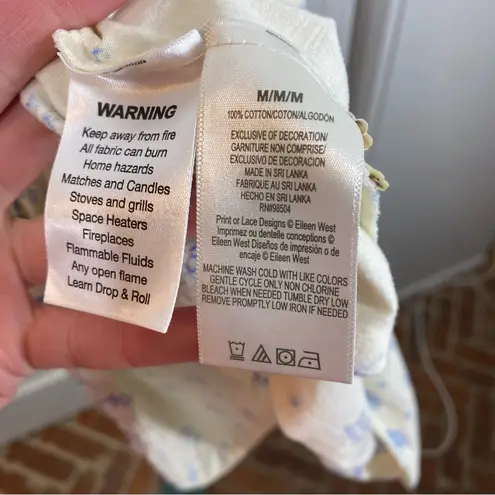 Eileen West Floral Cap Sleeve Round Neck Jersey Knit Cotton Nightgown sz medium Blue