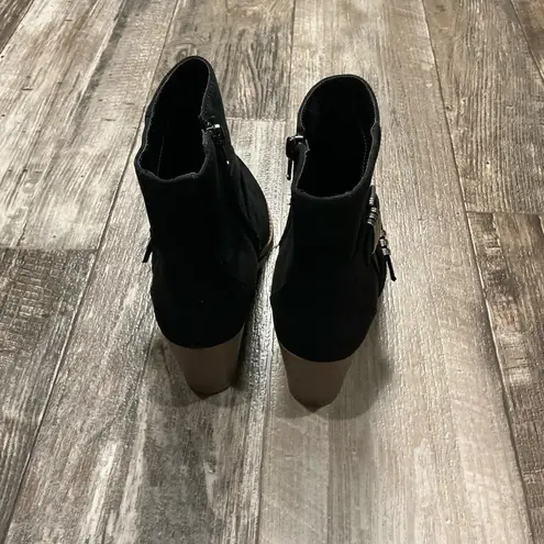 Sun + Stone Black Ankle Boots with Silver Buckles Size 7