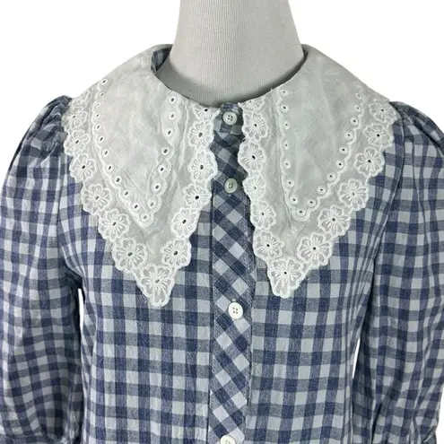 Vicky & Lucas Gingham Peter Pan Collar Doll Core Tiered Ruffle Mini Dress Small Blue