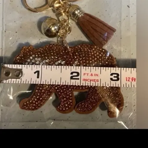 Mama Bear Felt Puffy Sparkling Tassel Keychain with Rhinestones / bag charm NEW Brown