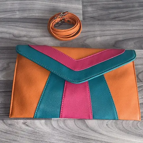 Orange and Pink Chevron Clutch with Geometric Design