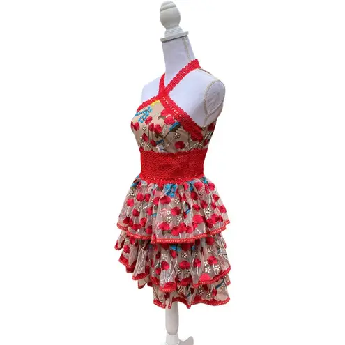 Bronx and Banco Ivanka Embroidered Ruffled Mini Dress Women’s Extra Small