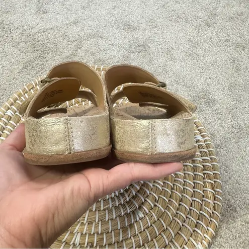 Kork-Ease Women’s Metallic Gold Torreya Slides Sandals Leather Double Buckle 7