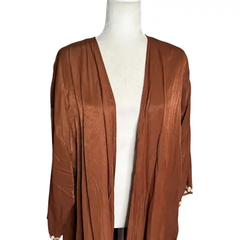 Rustydustty Bohemian Kimono Duster Cardigan Large Brown Embroidered Sleeve NEW