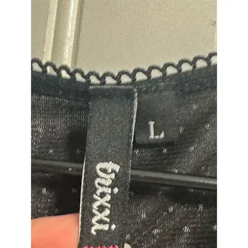 Trixxi  Y2K Black Sheer Tie Front Top L Bell Sleeve Mesh Dot Made USA Whimsigoth