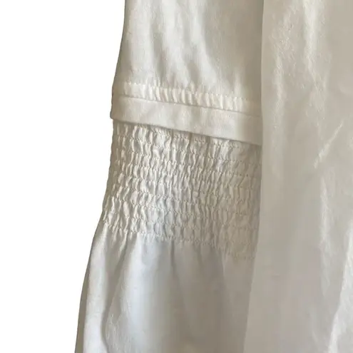 BCBGMAXAZRIA  White smocked neck 100% cotton top. Size Large.