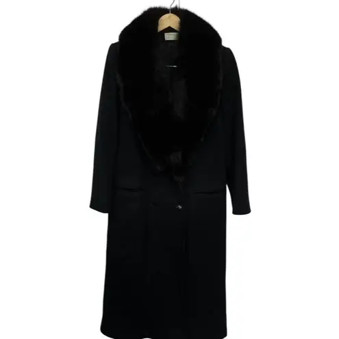 Vintage 100% Black Wool Coat Genuine Fox Fur Collar Fashions by JILL 60s Made US Size undefined