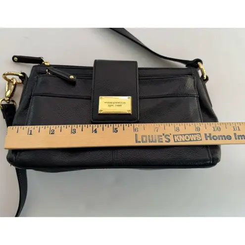 Tignanello Black Leather Crossbody Bag Adjustable Strap Gold Hardware