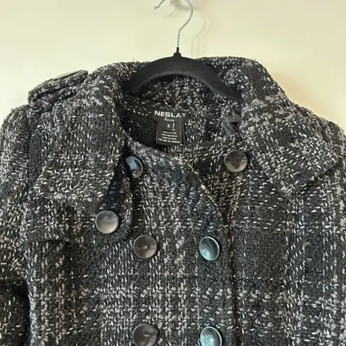 Neslay Paris Black Metallic Tweed Double Breast Peacoat Size S NWT