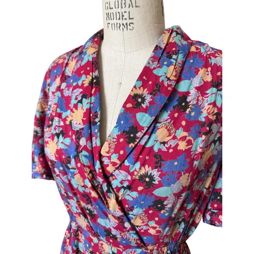 Vintage 70s Floral Midi Fit and Flare Dress Size Large Pink