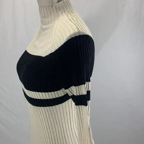 Jacqueline Ferrar Silk Mock Turtleneck Cream and Black Sweater Size Medi…