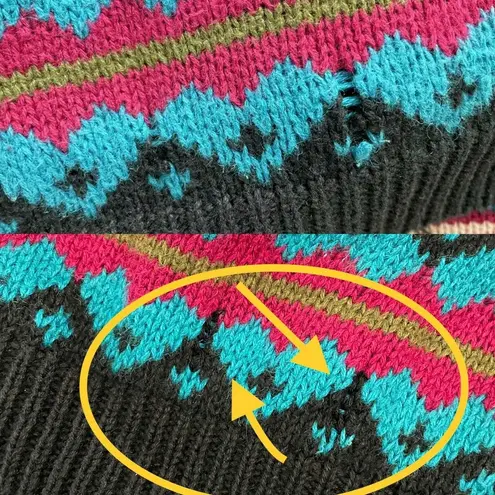 Vintage Pasta Ramie Cotton Aztec Knit Sweater Multicolor Size Medium FLAW