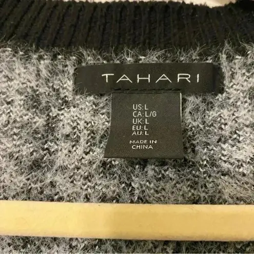 Tahari  Eyelash Fringe‎ Houndstooth Button Front Cardigan Sweater Size Medium