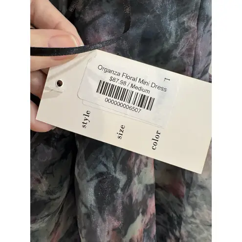 Maniju Black Floral Print Organza Mini Dress Medium NEW Straps Back Fairy Whimsical