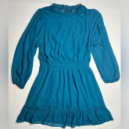 City Chic Dobby Tiered Blue Polka Dot Mini Dress Womens 16