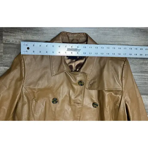 Vintage Jerry Lewis Women's Leather Coat Medium Brown Belted Double Breasted