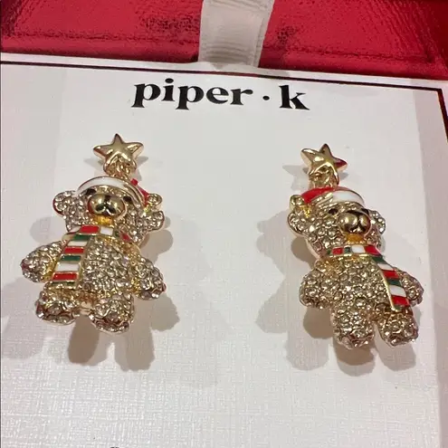Piper K | Whimsical Christmas Teddy Bear Earrings Gold