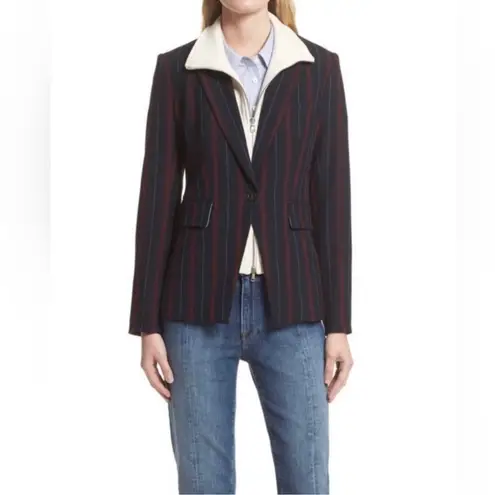 Veronica Beard  Carter Cutaway Striped Dickey Single Button Blazer Navy Red 6 - Image 3