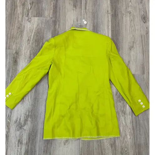 Vintage Y2K Bloomingdales Petites Womens Lime Green Linen Blazer Jacket Size 6