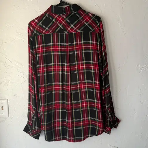 BeachLunchLounge Red Plaid Button Down Shirt Top Long Sleeve Medium Cabin Fall