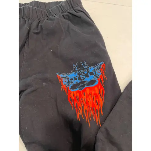 Boys Lie Black Cherub Flames Sweatpants Joggers Pants Size L