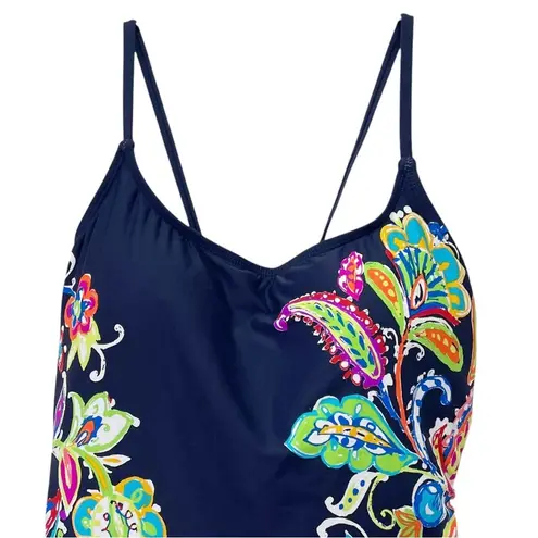 Anne cole NWT Paisley Pom Lace-Up One Piece Swimsuit Navy Blue Multi Size 14