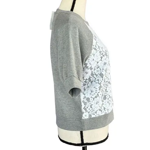 Charter Club Petite Small PS Sweatshirt Top Lace Accent Short Sleeve Crew Neck