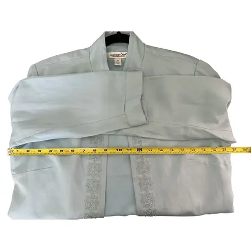 Coldwater Creek womens open jacket size 10 blue linen rayon embroidered sequin