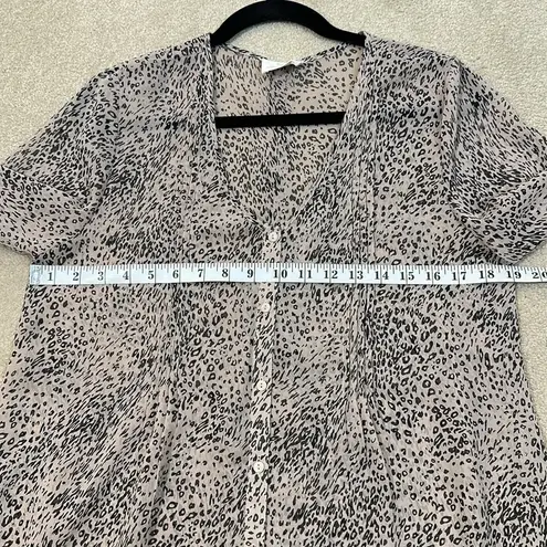Pins and Needles Button Front Longsleeve Leopard Animal Print Sheer Women Medium Tan