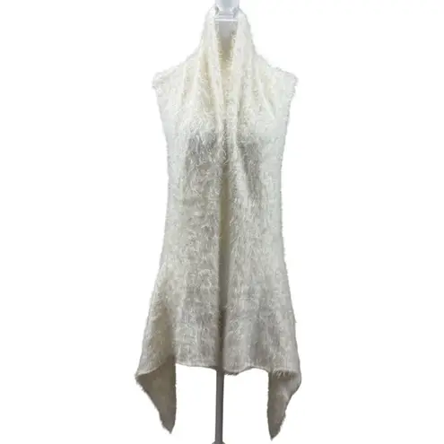 escio Size L Long Knit Vest Ivory With Crochet Back Panel & Asymmetric Hem White Size L