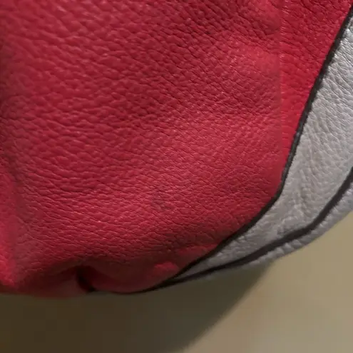 OrYANY Lyssie Large Pebbled Leather Colorblock Shoulder Bag Tote Red Gray - Image 8