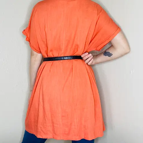 &merci &Merci Orange Linen Tunic Short Sleeve Minimalist Shirt