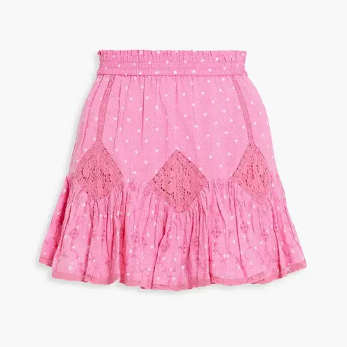 Love Shack Fancy  Adia Lace Crochet Polka Dot Mini Skirt Hot Pink Cherry